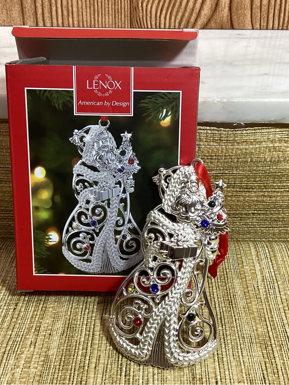 Lenox Silver Santa Ornament with Multicolor Gems